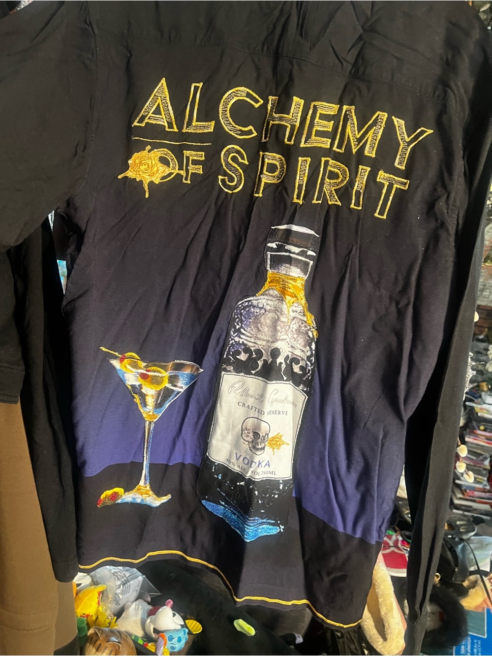 Robert Graham Black Shirt with Gold 'Alchemy of Spirit' Graphic